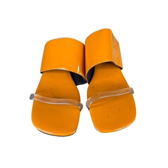 Jeffrey Campbell Clear Strap Orange Patent Leather Mules Sandals Heels 7 - Picture 9 of 10
